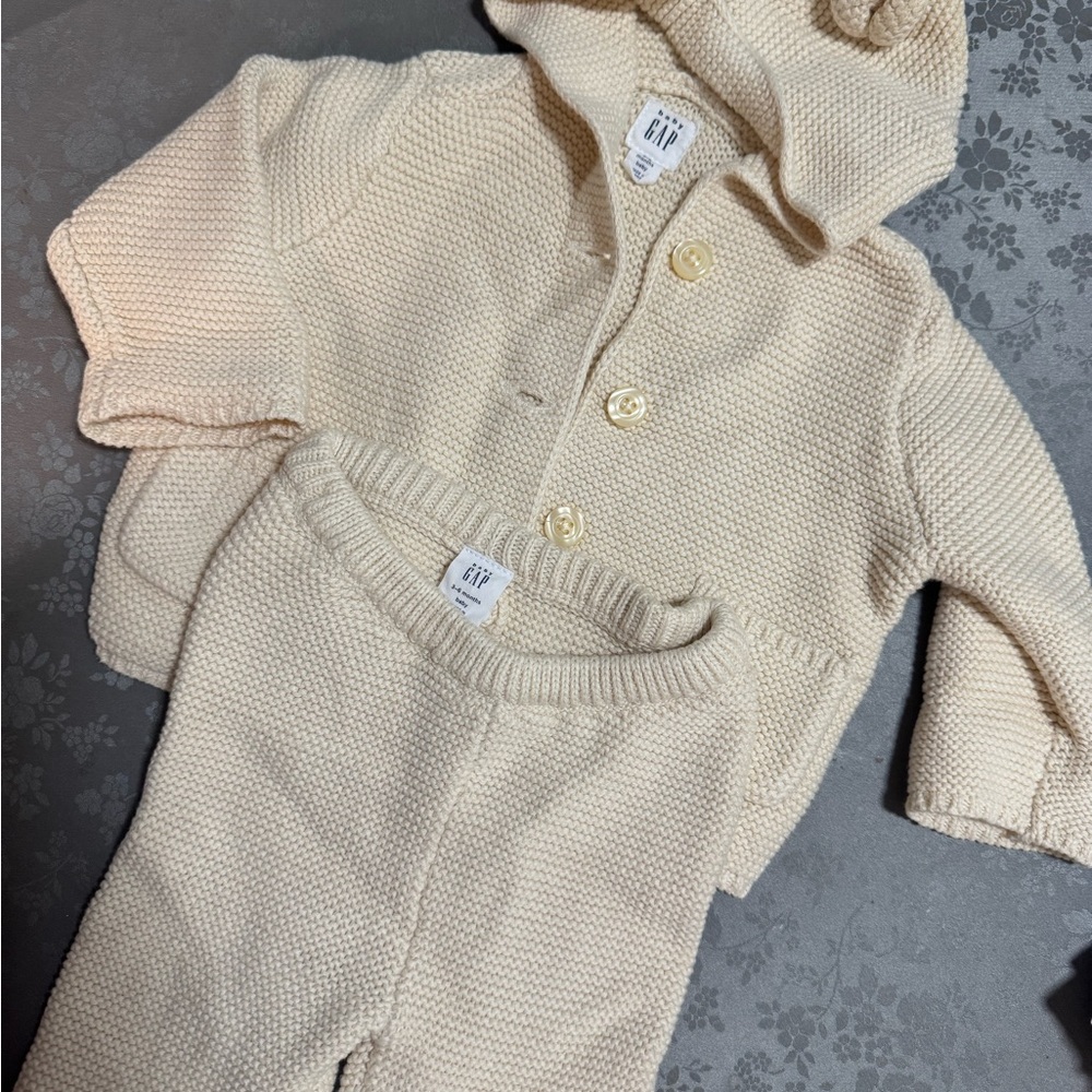 GAP Baby Cream Knit Hoodie and Pants Set